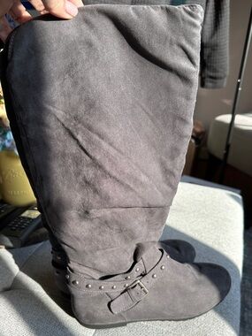 Studded Slouch tall boots in Dark Gray